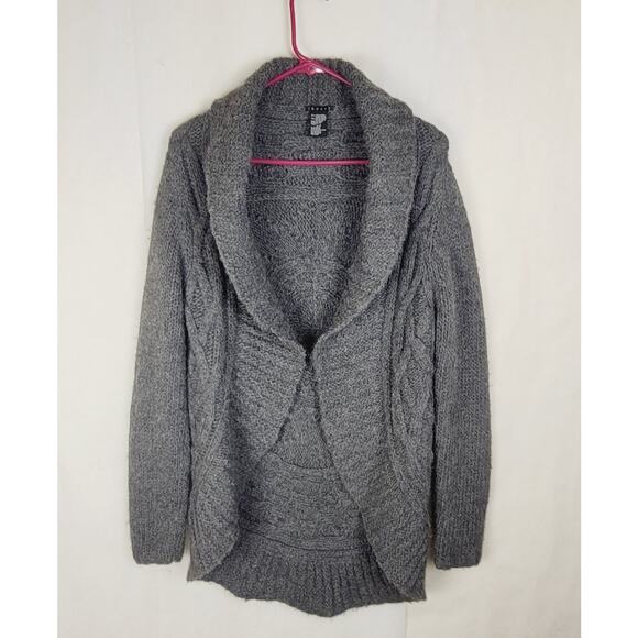 Theory grey wool alpaca cable knit cardigan Size Sm shawl collar medallion back - Picture 1 of 7